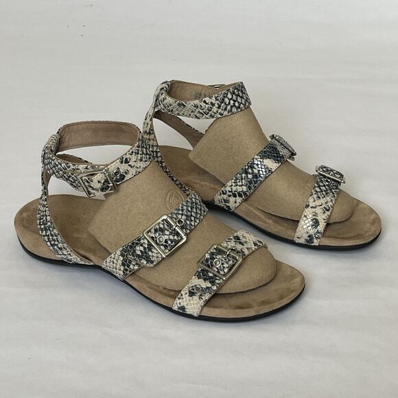 Vionic Sahara Wmns Sz 10 Black White Sandals Ankle Strap Snakeskin Leather Suede - Picture 2 of 16